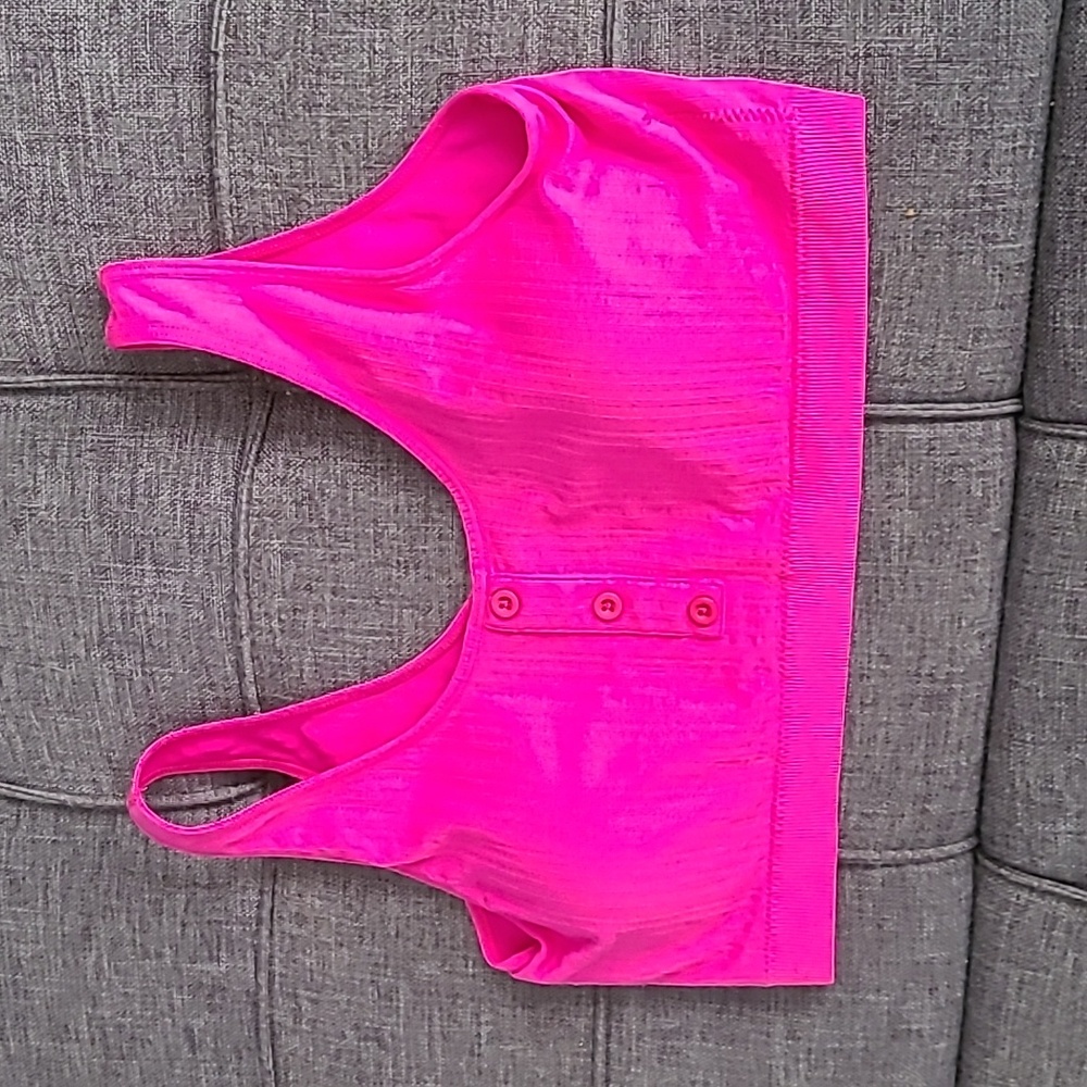 ARIZONA BODY SEAMLESS VARIEGATED RIB HENLEY‎ PADDED BRA SIZE LARGE HOT PINK - Picture 4 of 5